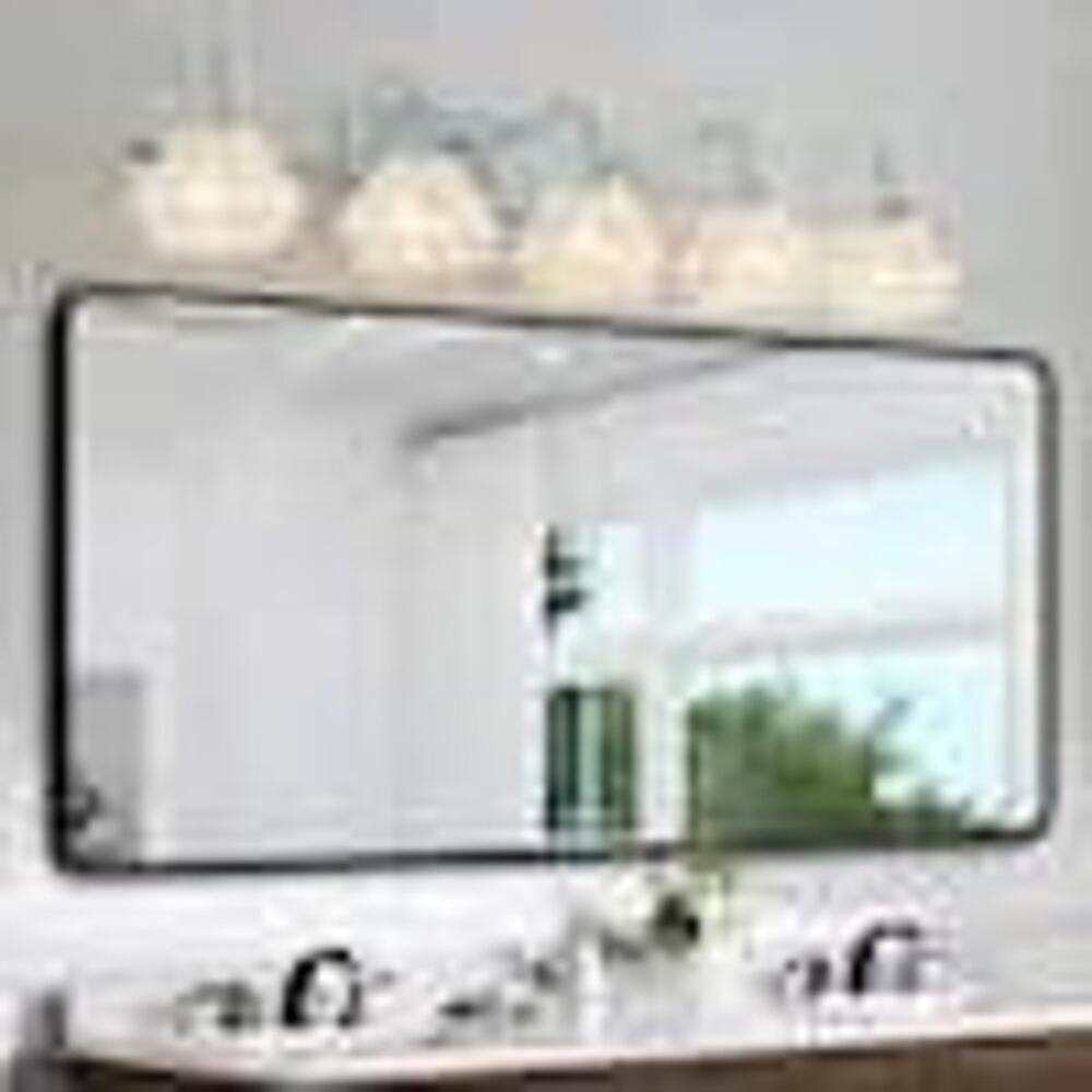 BYTEANY 5-Light Bathroom Vanity Light Fixture 29 in Silver Chrome Glass Shades
